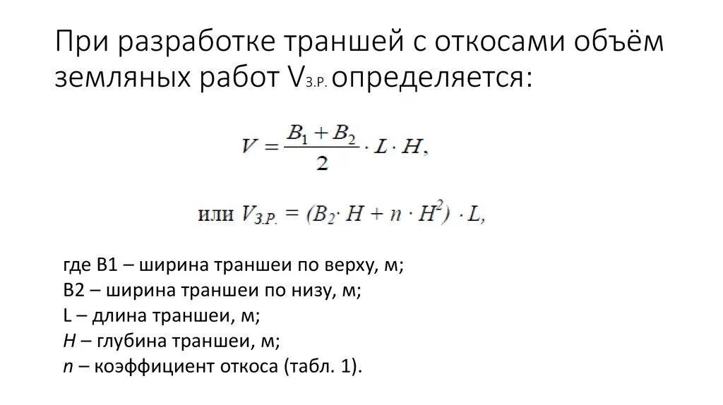 Котлован определение. Как рассчитать откос траншеи формула. формула расчета выемки грунта котлована. формула подсчета котлована с откосами. формула расчета траншеи с откосами.