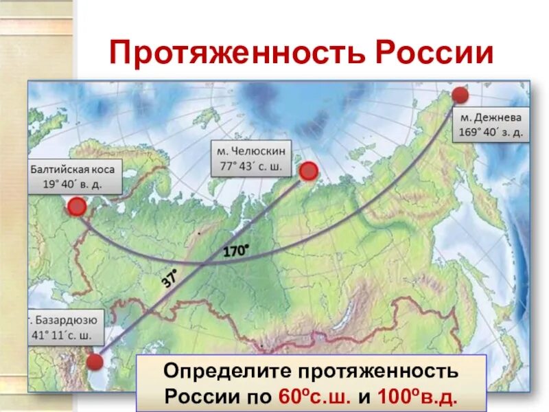 Определите координаты крайних северных точек россии. Протяженность России. Протяженность России с Запада на Восток. Протяженность территории России. Протяженность России на карте.