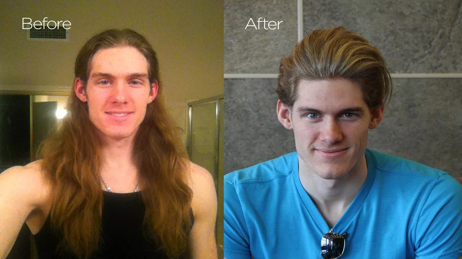 Длинные волосы у мужчин до и после. Парни с длинными волосами до и после. Мужские прически до и после. Парни с длинными волосами и короткими до и после. Полгода без мужчины