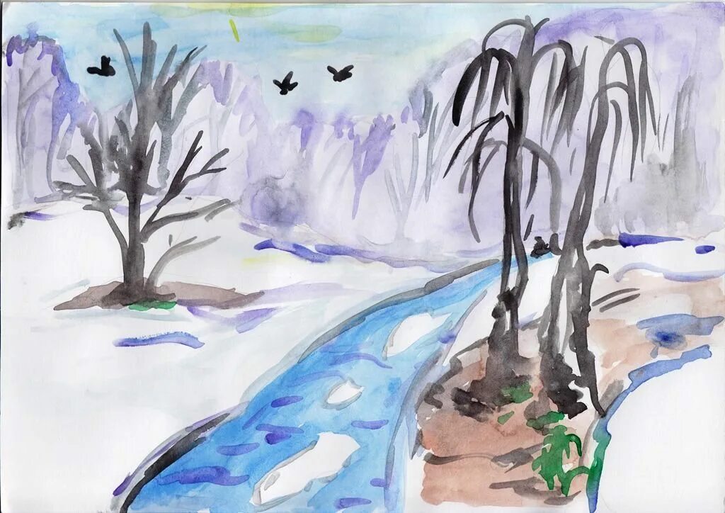 Рисунок к романсу Рахманинова весенние воды. Нарисовать весну 1 класс
