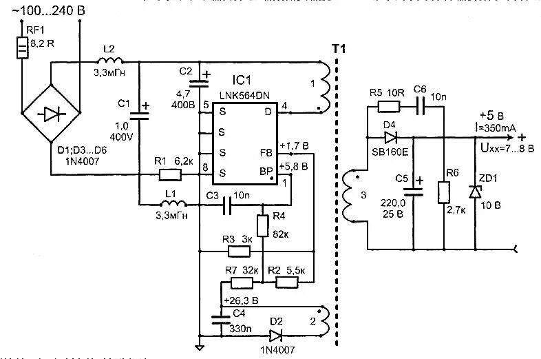 Адаптер модель адс 45 фсн 19 схема Power Supplies Electronic Circuits, TV Schematics, Audio Electronics circuit,