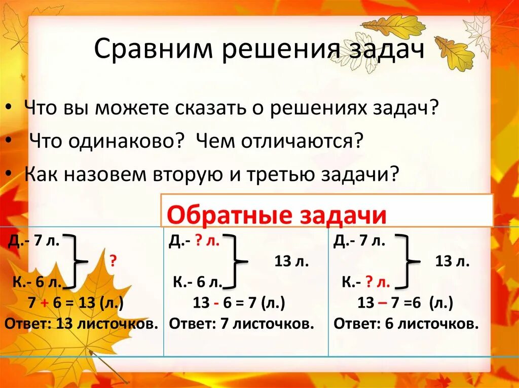 Обратные данные задачи 2 класс