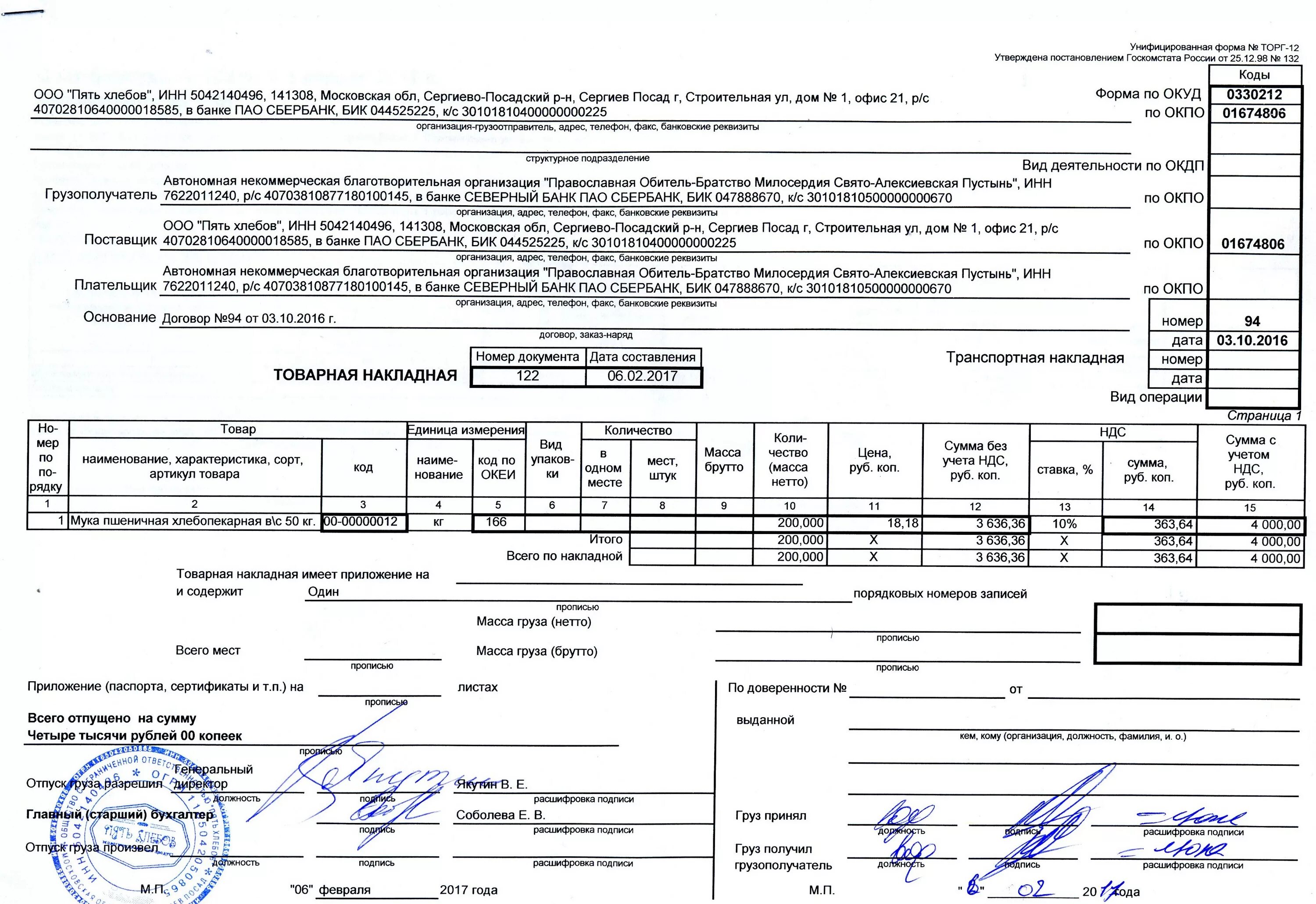 Товарные накладные