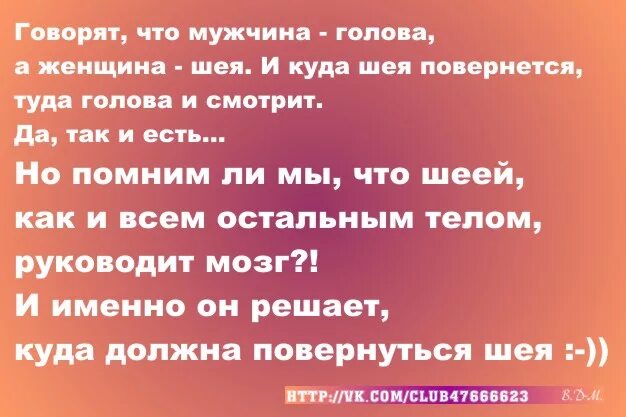 Мужчина голова а женщина шея. Женщина шея мужчина голова поговорка. Женщина шея куда повернет. Муж голова а жена шея