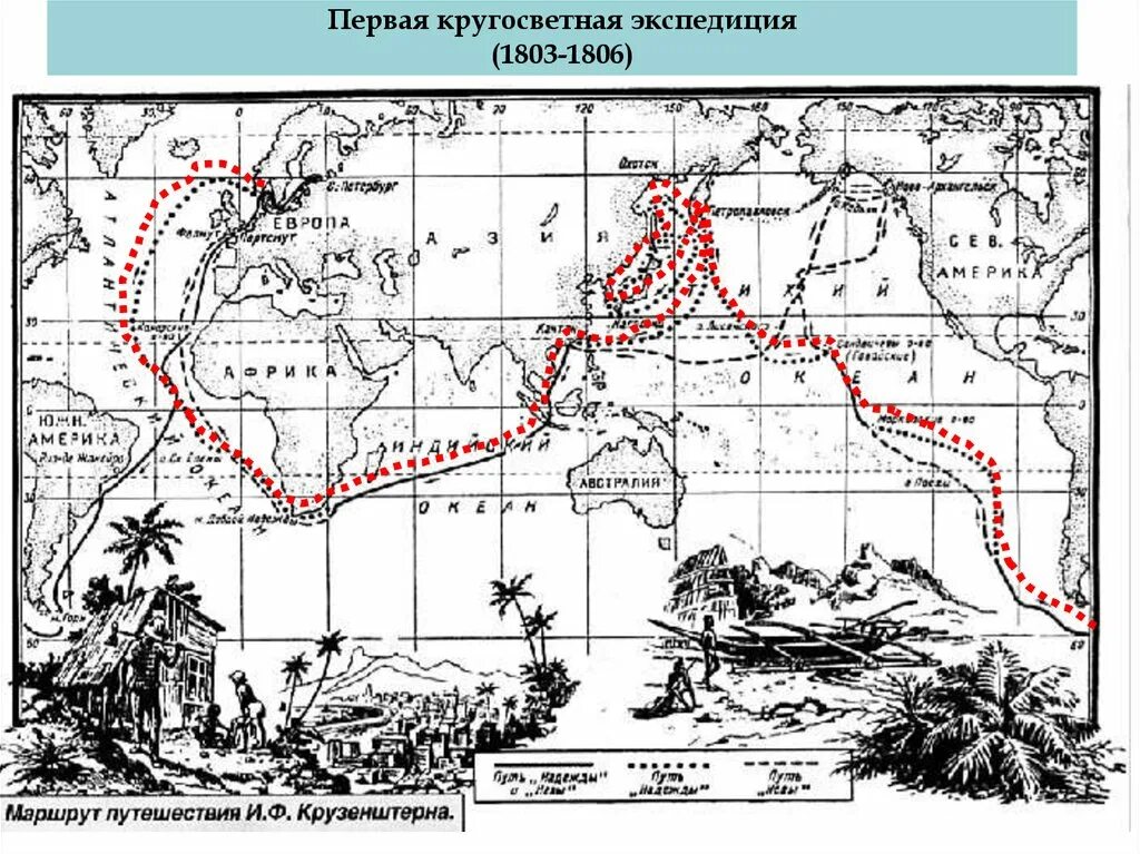 Составьте маршрут этнографической экспедиции. Кругосветное путешествие 1803-1806. первая кругосветная экспедиция (1803-1806). кругосветное путешествие 1803 и.крузенштерн. маршрут плавания крузенштерна и лисянского 1803-1806.