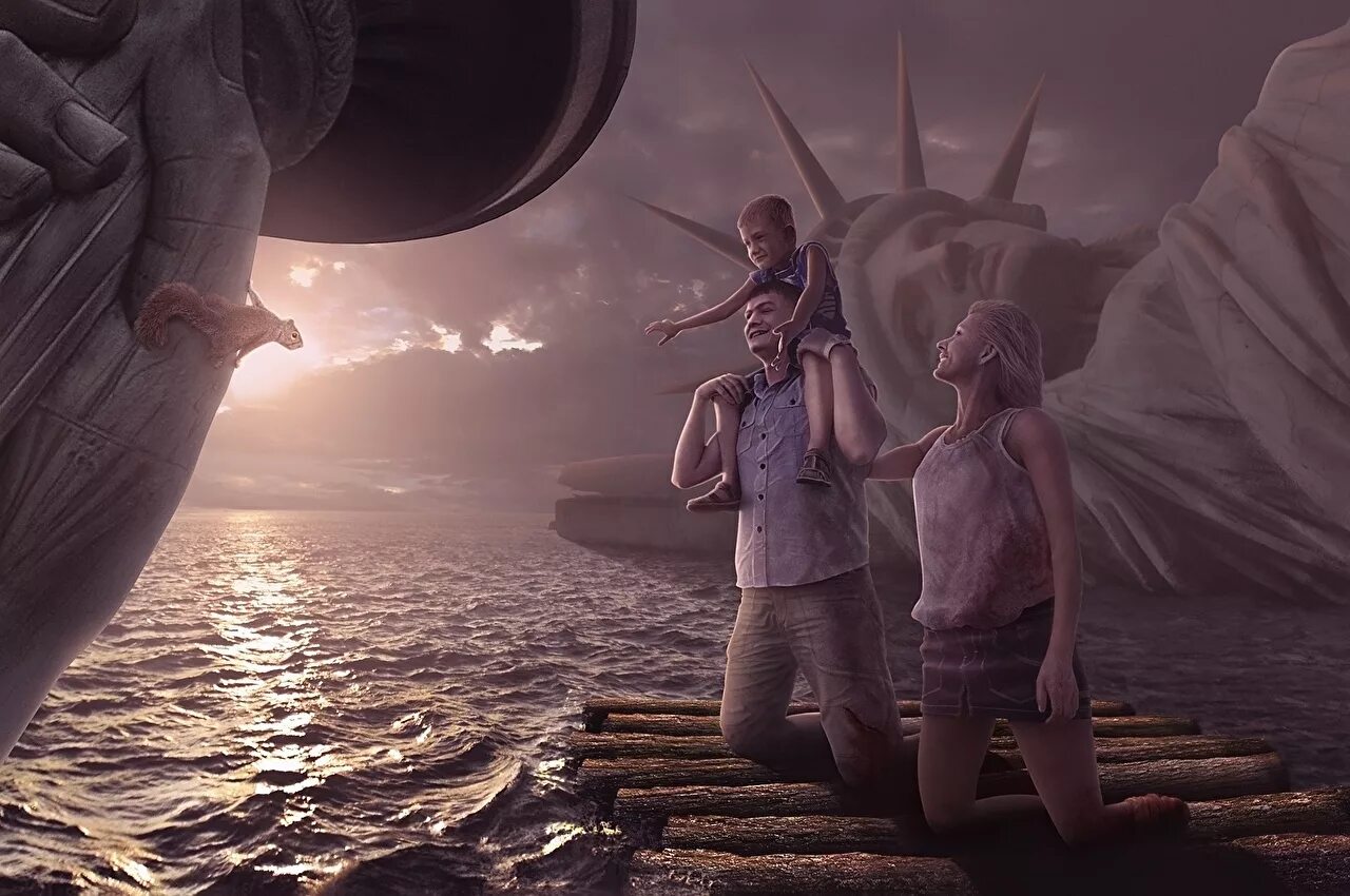 будущее апокалипсис. картины города будущего роберта макколла. семья будущего. ретрофутуризм 1930. люди семья в будущем.