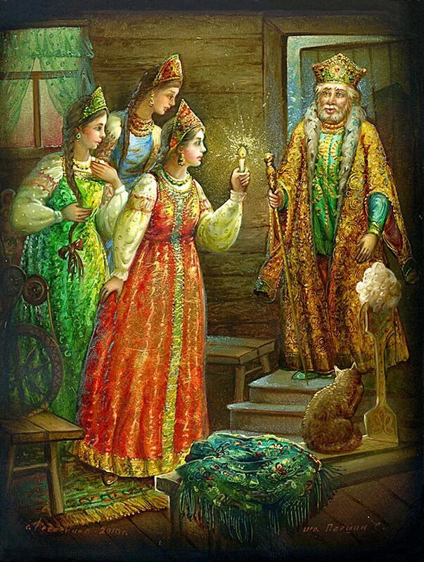Сказка 3 девицы под. Федоскино сказка о царе салтане. федоскинская миниатюра. сказка о царе салтане три девицы. федоскинская миниатюра пушкин.