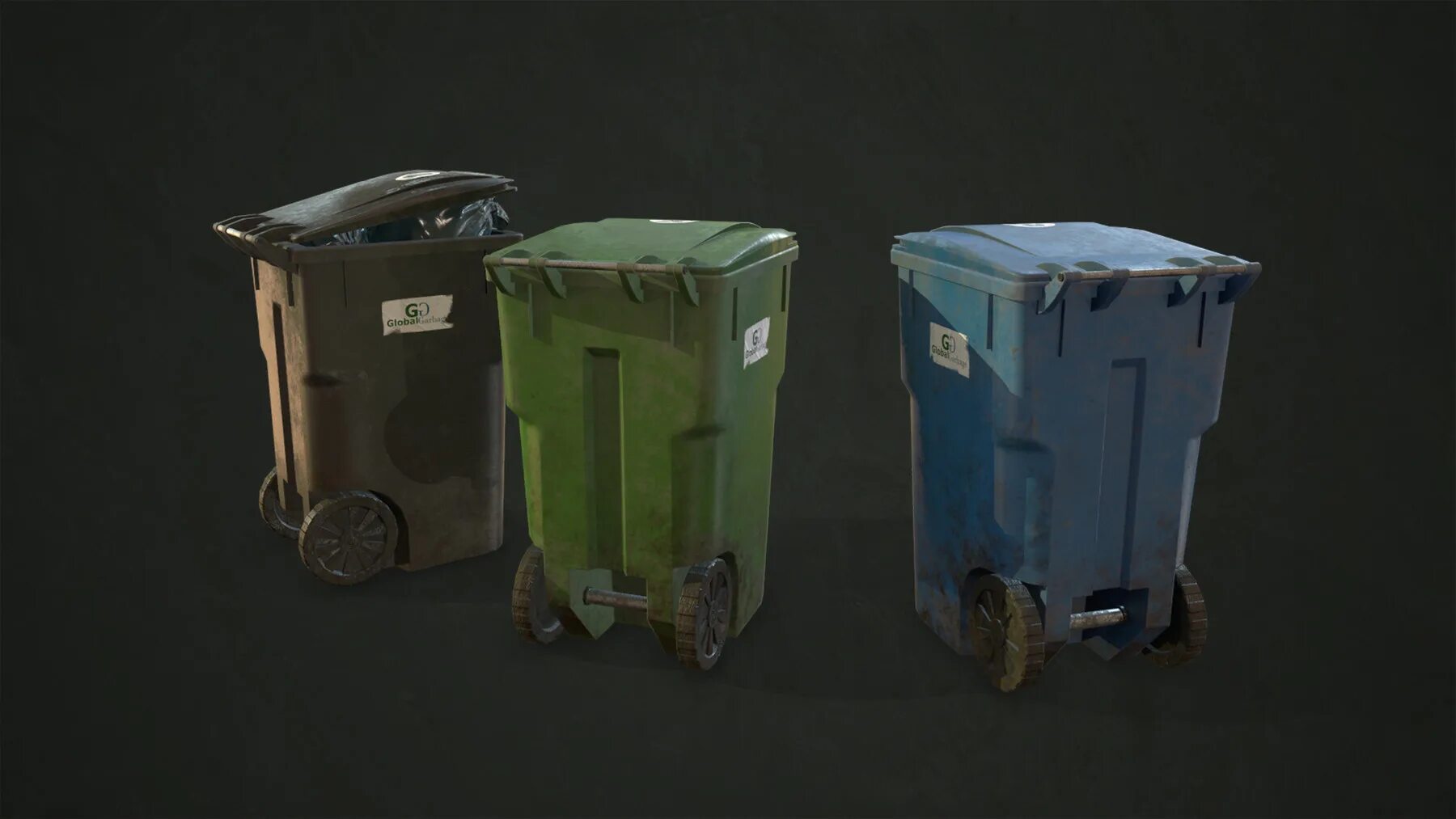 Trash bin. Musurniy yashhik. Low Poly мусорный бак. Trash bin with Trash Bags.