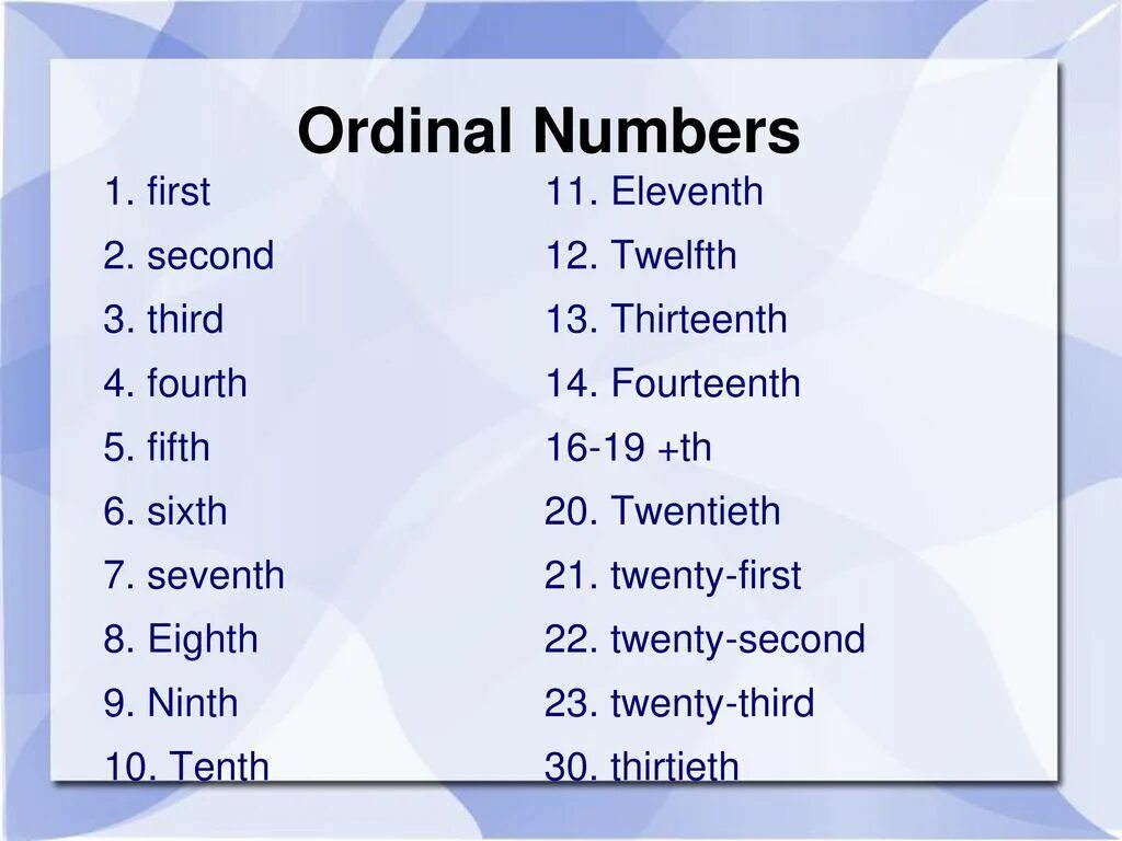 First second c. Ordinal numbers. First second third сокращения. 1st 2nd 3rd 4th 5th 6th 7th таблица. Ordinal numbers памятка.