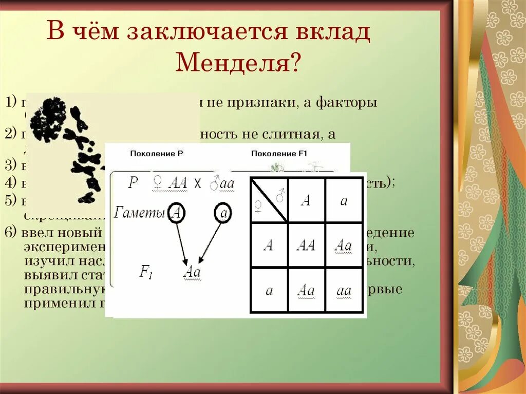 Наследственные задатки по менделю. Мендель вклад. Заслуги Менделя. Менделя о дискретной наследственности. Признаки Менделя.