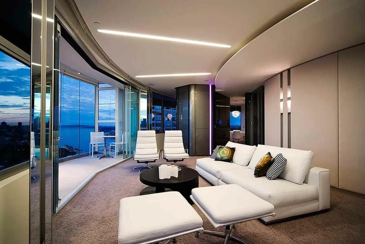 21+ Fantastic spaces showcasing astonishing city skyline views Condo living room