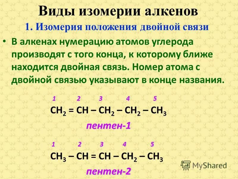 Как строить изомеры алкенов. Изомерия положения двойной связи алкинов. Пентен 1 изомерия