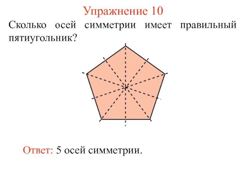 Правильный пятиугольник имеет центр симметрии