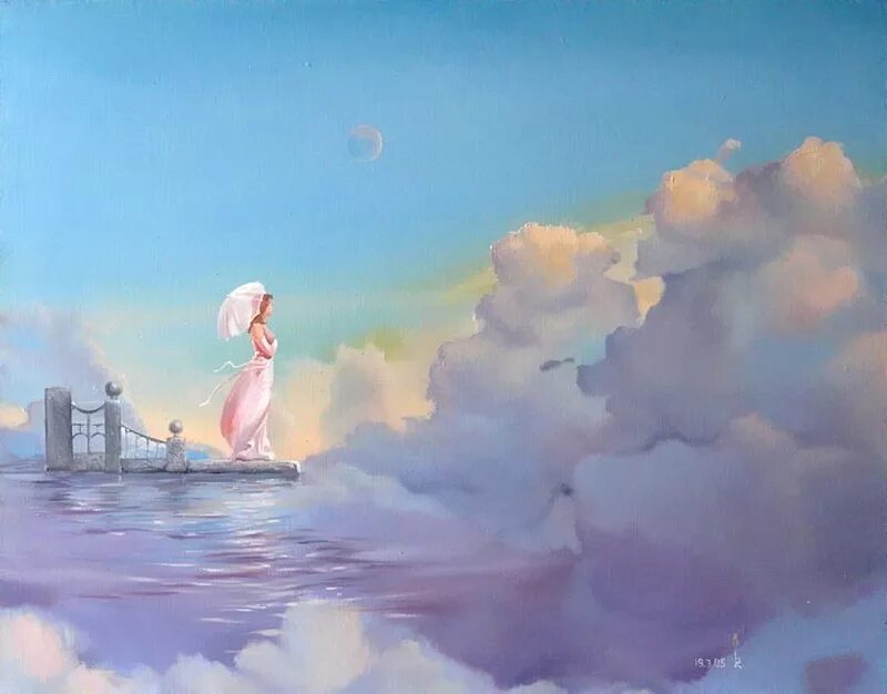 Мы давно небыли. Небо живопись. Мечта живопись. Картина мечта. Девочка на облаке.