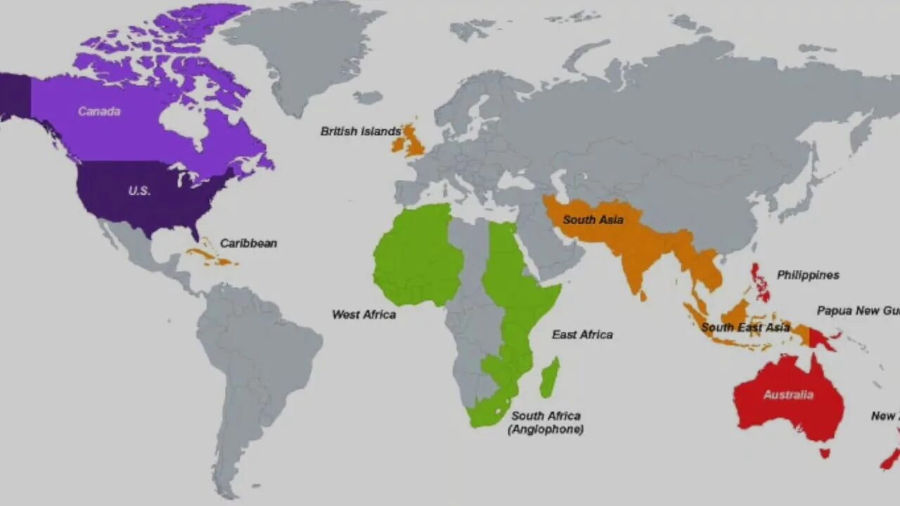 Карта English speaking Countries. English-speaking Countries of the World.