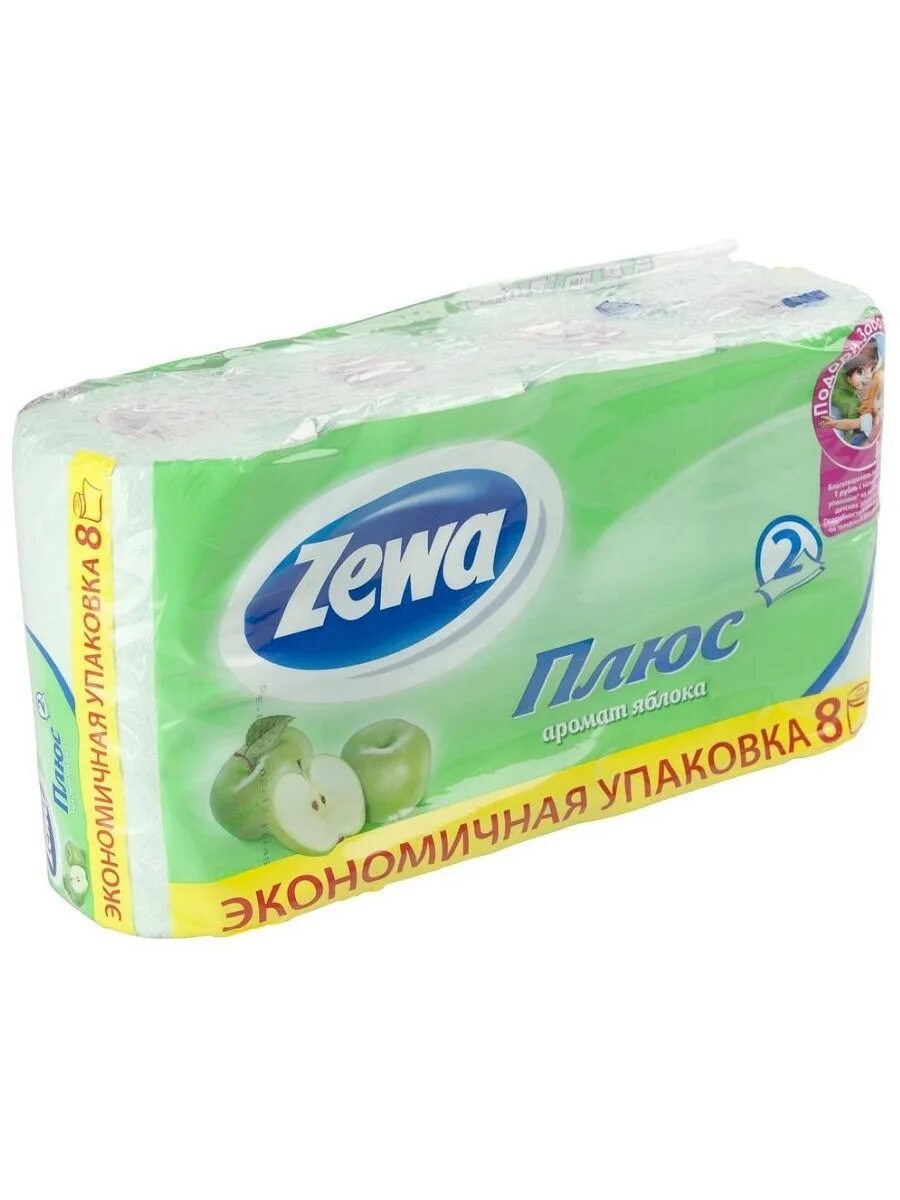 Бумага туалетная Zewa плюс 2-сл. 8шт 12. Туалетная бумага Zewa Plus яблоко 2 слоя 8 рулонов. Zewa бумага туал. 2-Сл 8шт белая. Туалетная бумага зева плюс яблоко 2сл 8рул.