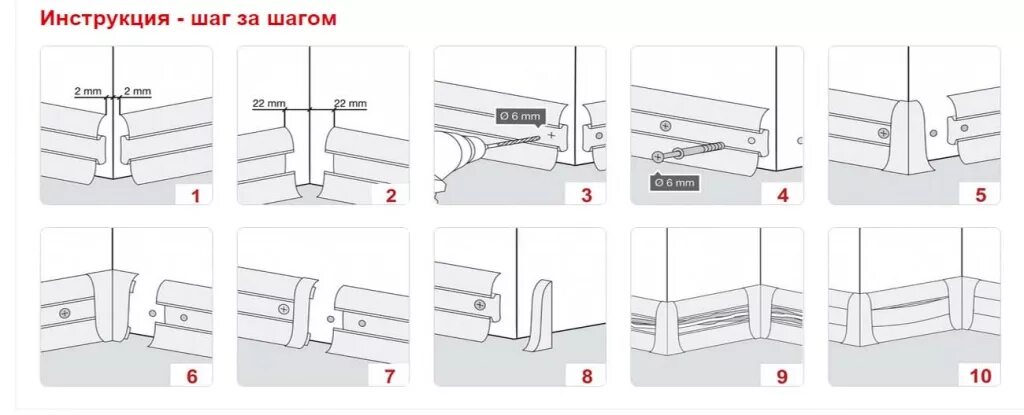 Схема установки плинтуса напольного пластикового. Схема монтажа напольного плинтуса. Как правильно установить пластиковые плинтуса. Крепление плинтуса ПВХ К стене дюбелями. Как крепятся пластиковые плинтуса