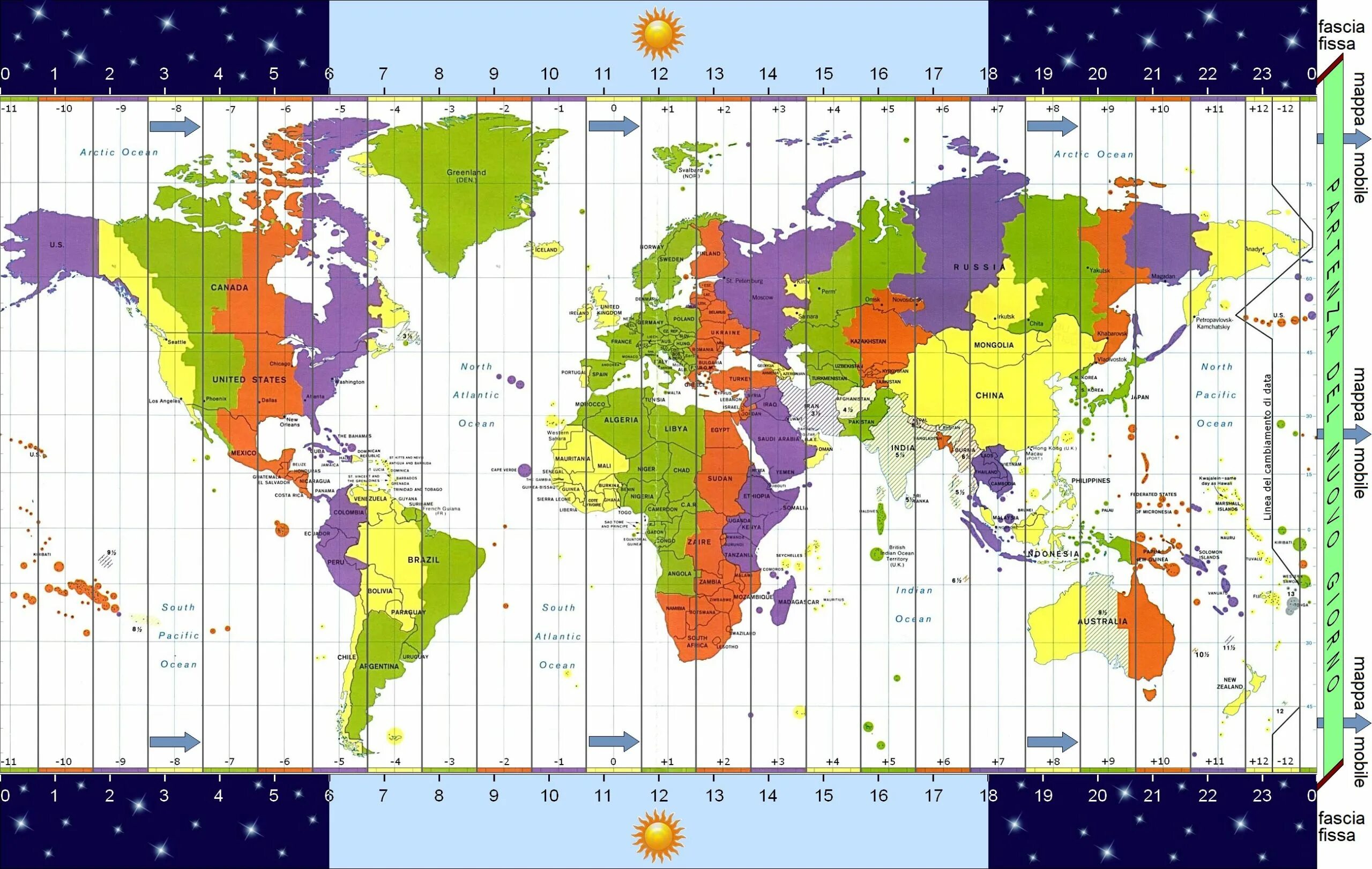 Карта часовых поясов Евразии.