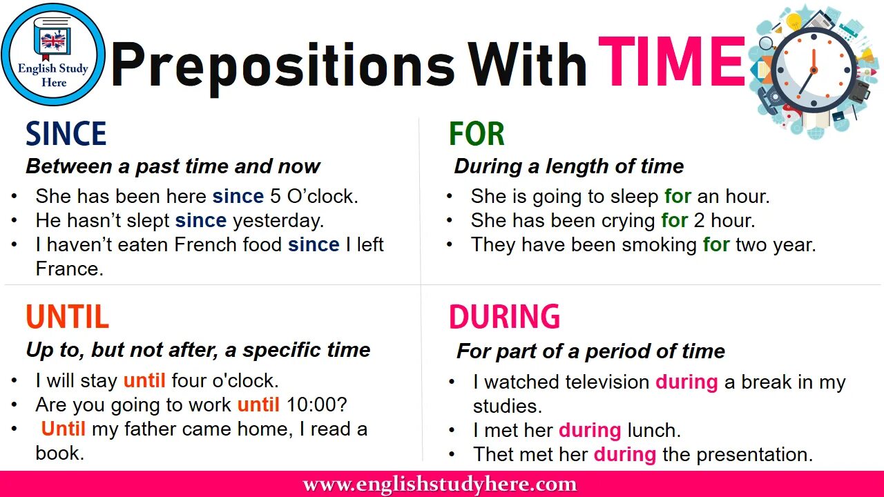 Слово during. Предлоги времени for since during. Грамматика for since. For и since в английском языке. In for during в английском.
