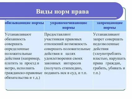 Материальные процессуальные обязывающие запрещающие управомочивающие
