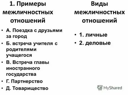 Приведи примеры личных отношений