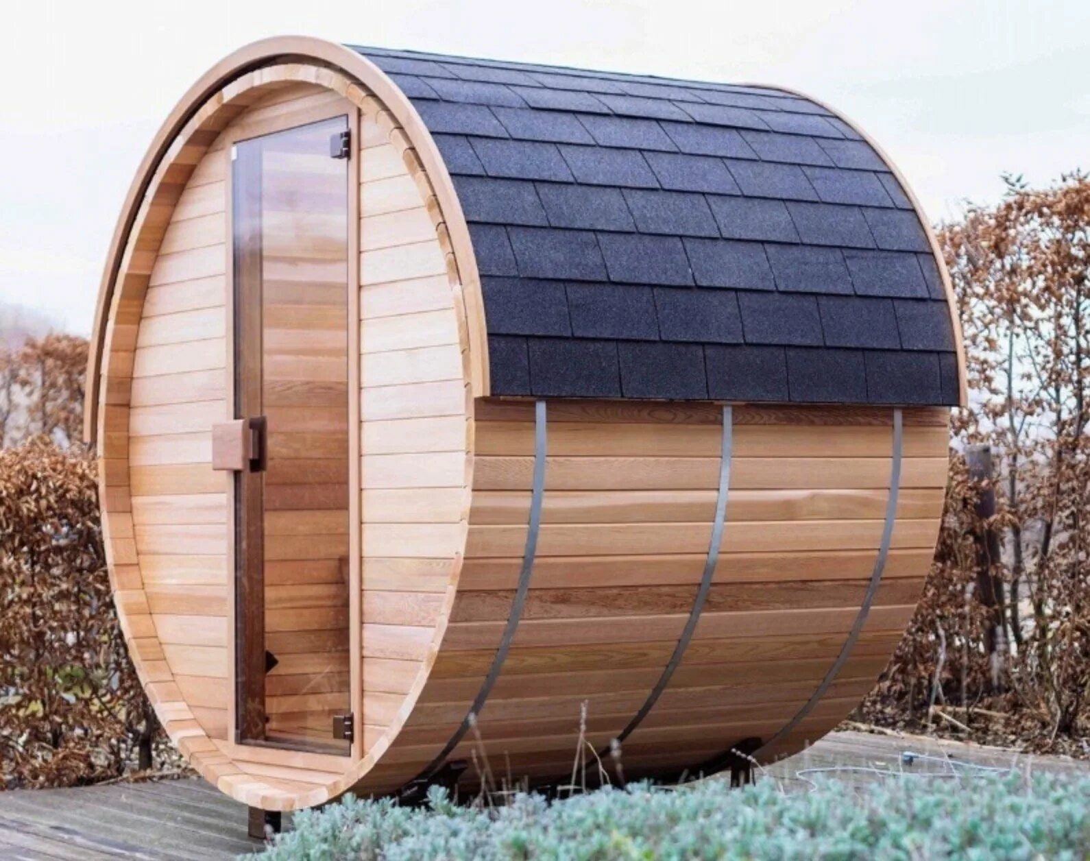 Sauna beczka z bocznym wejściem dł. 4,5m / fi 2,3 - domki-sodas.pl