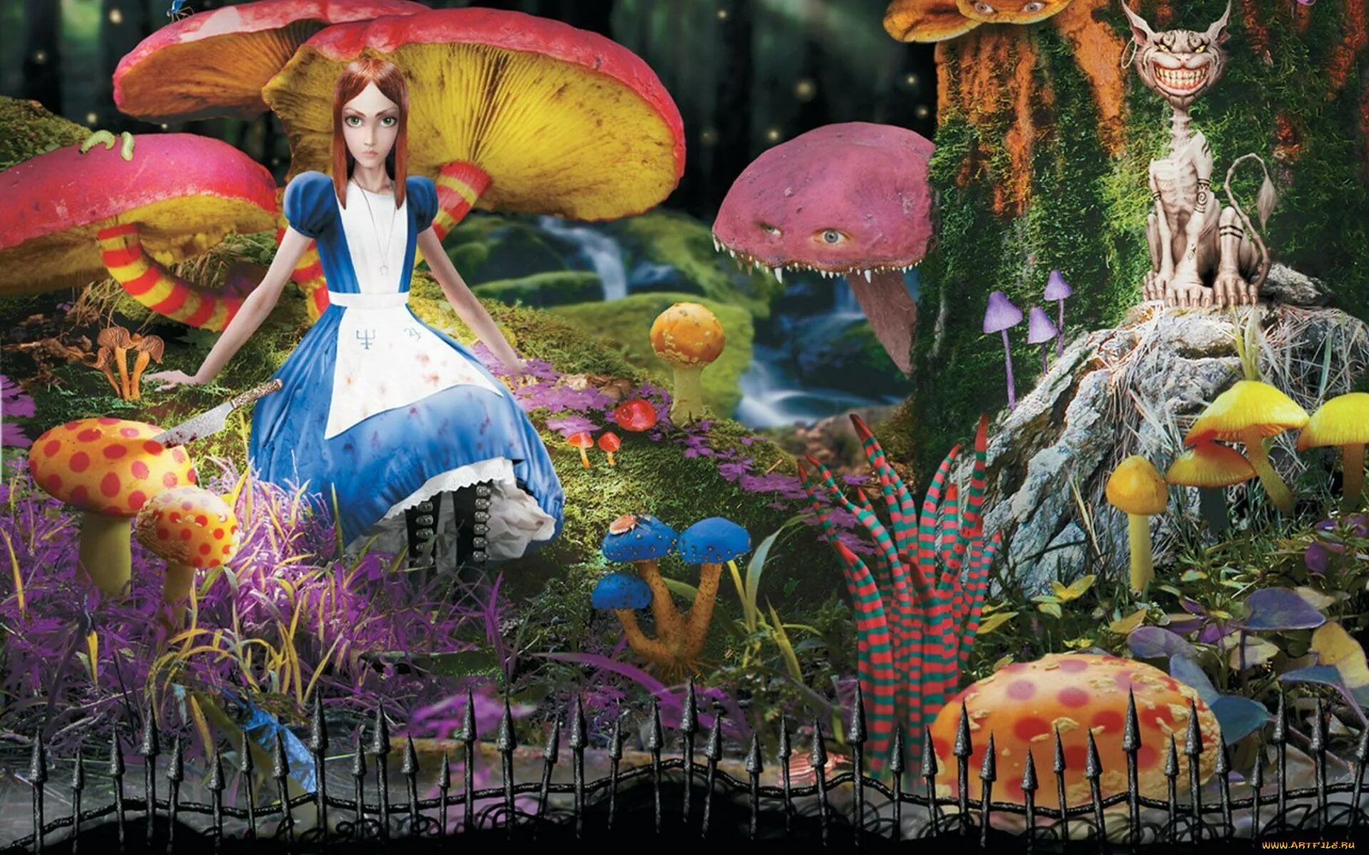 Мир страны чудес. Алиса в стране чудес Американ МАКГИ. Алиса Американ МАКГИ гриб. Alice Madness Returns грибы.