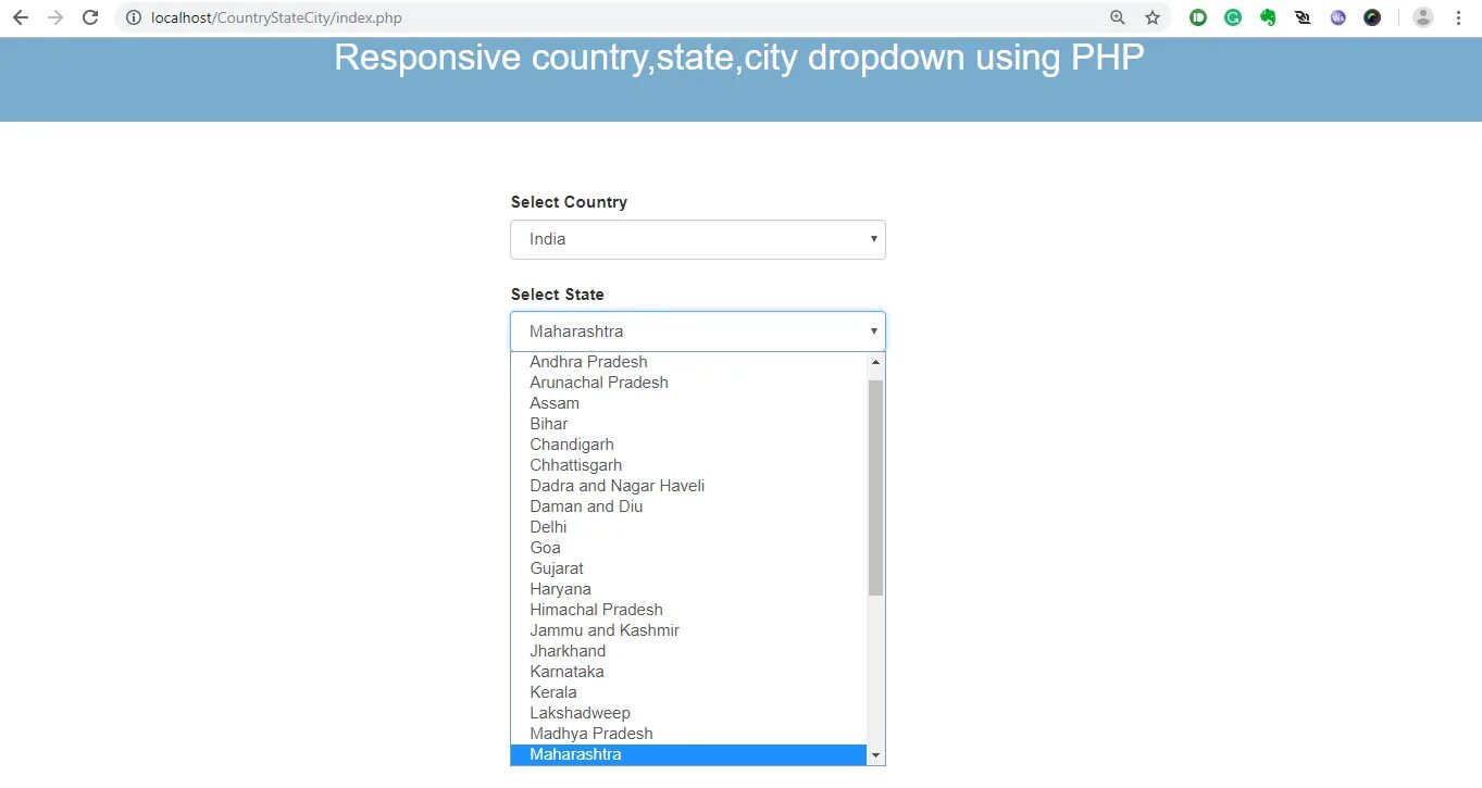 Dropdown State. Html Country select Dropdown list. Select state