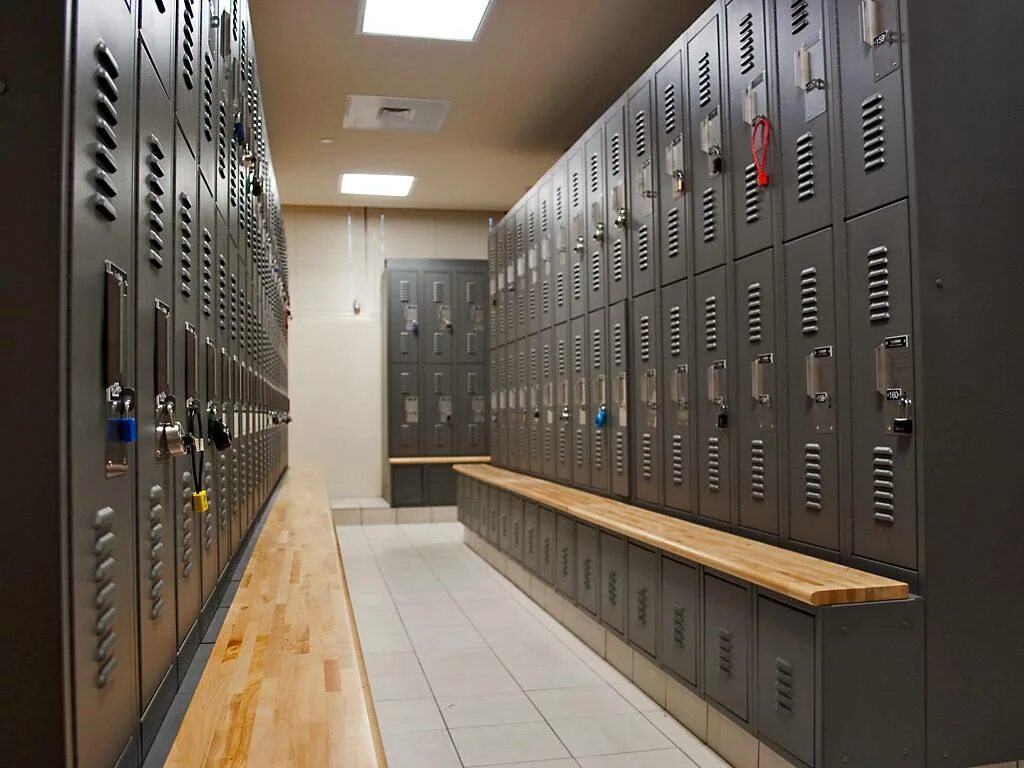 Locker room. Раздевалка в спортзале. School locker room. School locker room. Fitness locker room.
