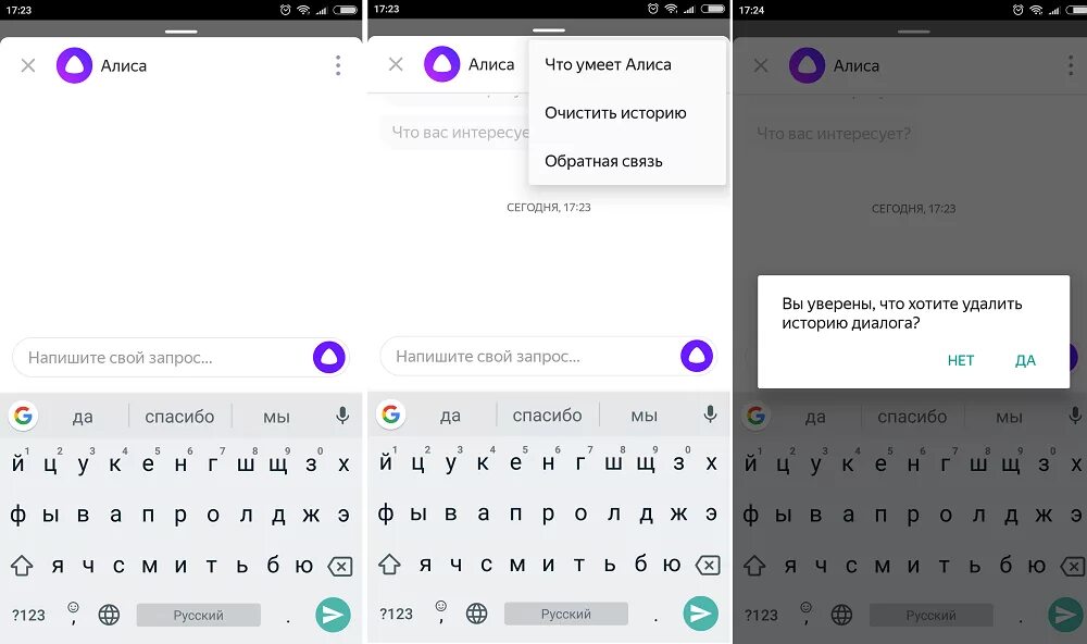 Чат с алисой с телефона. Как удалить переписку с Алисой. Очистить всю переписку с Алисой. Очистить историю поиска в Алисе. Алиса удалить историю.