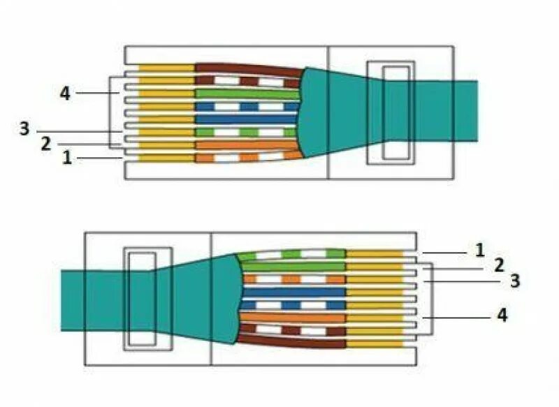 Rj45 4 жилы. Обжимка витой пары RJ 45 4 жилы. Обжимка коннектора RJ-45 схема 2 пары. Обжимка витой пары 100мб. Обжим кабеля rj45 4 жилы.