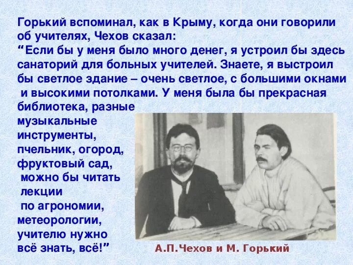 Горький а п чехов. Встреча Горького и Чехова. Чехов и Горький отношения.