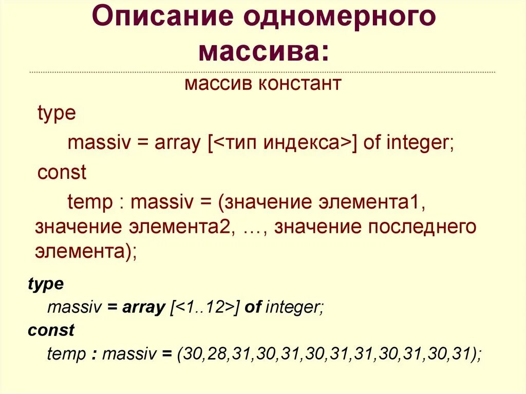 Опишите данный массив. Описание одномерного массива. Правильное описание одномерного массива. Опишите одномерный массив. Одномерный массив пример.