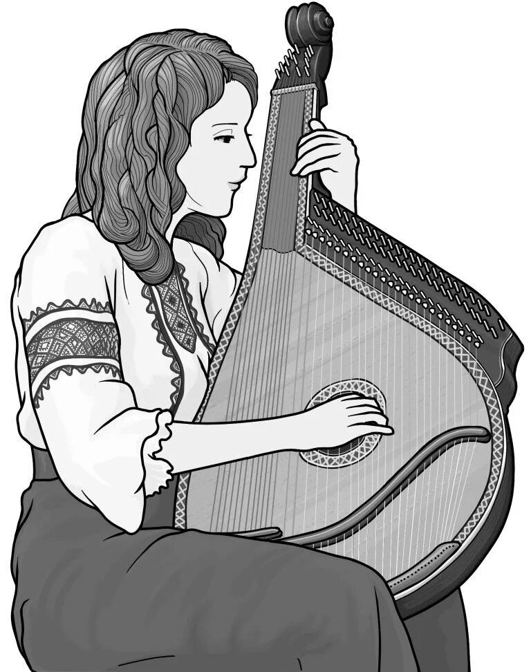 Лютня 1 класс музыка. Бандура музыкальный инструмент. Кобза и Бандура в живописи. Бандура Кобза эскиз. Бандура музыкальный инструмент раскраска.