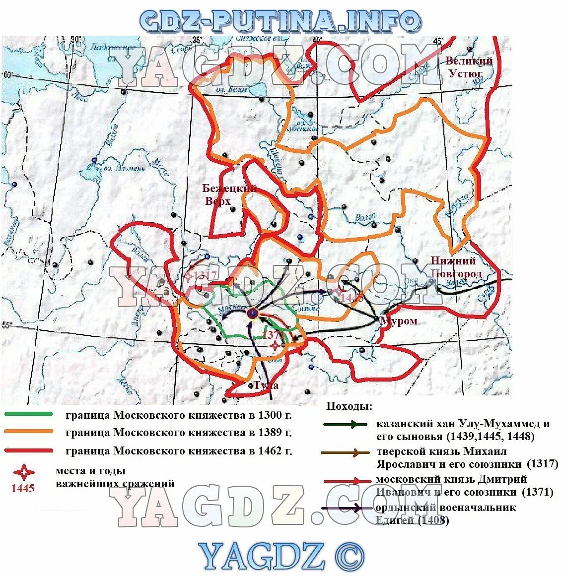 Усиление московского княжества 6 класс контурные карты