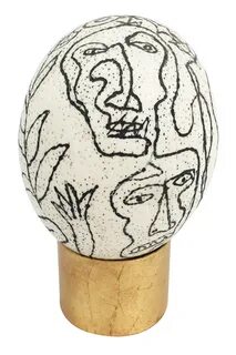 Geschnittenes und bemaltes Straußenei Handsigniert und datiert Zusätzliche ...