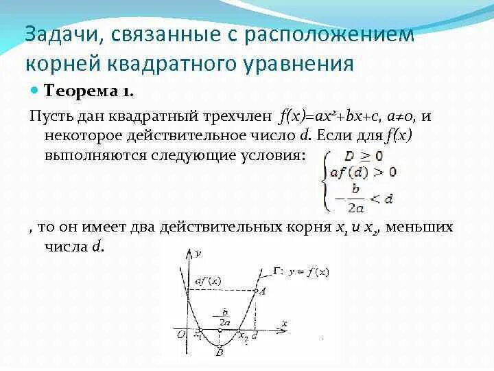 Расположение квадратного трехчлена. Условий на местоположение