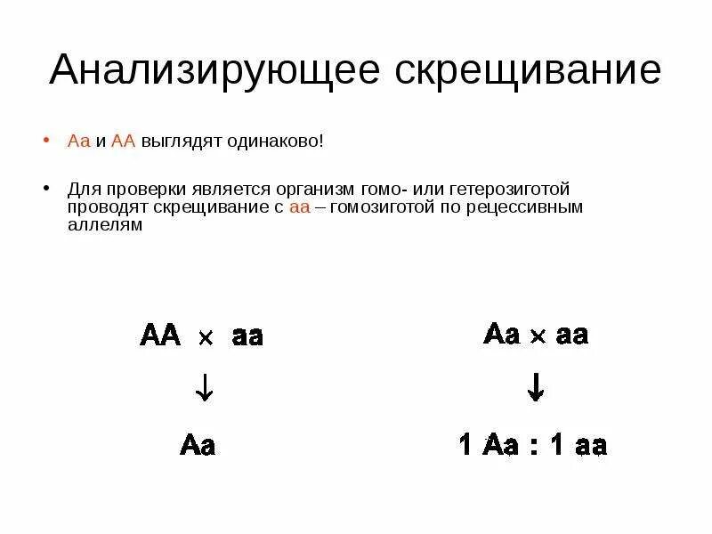 Анализирующее скрещивание кратко. Схема анализирующего скрещивания. Анализирующее скрещивание. Анализирующее скрещивание гетерозиготы. Анализирующее скрещивание АА АА.