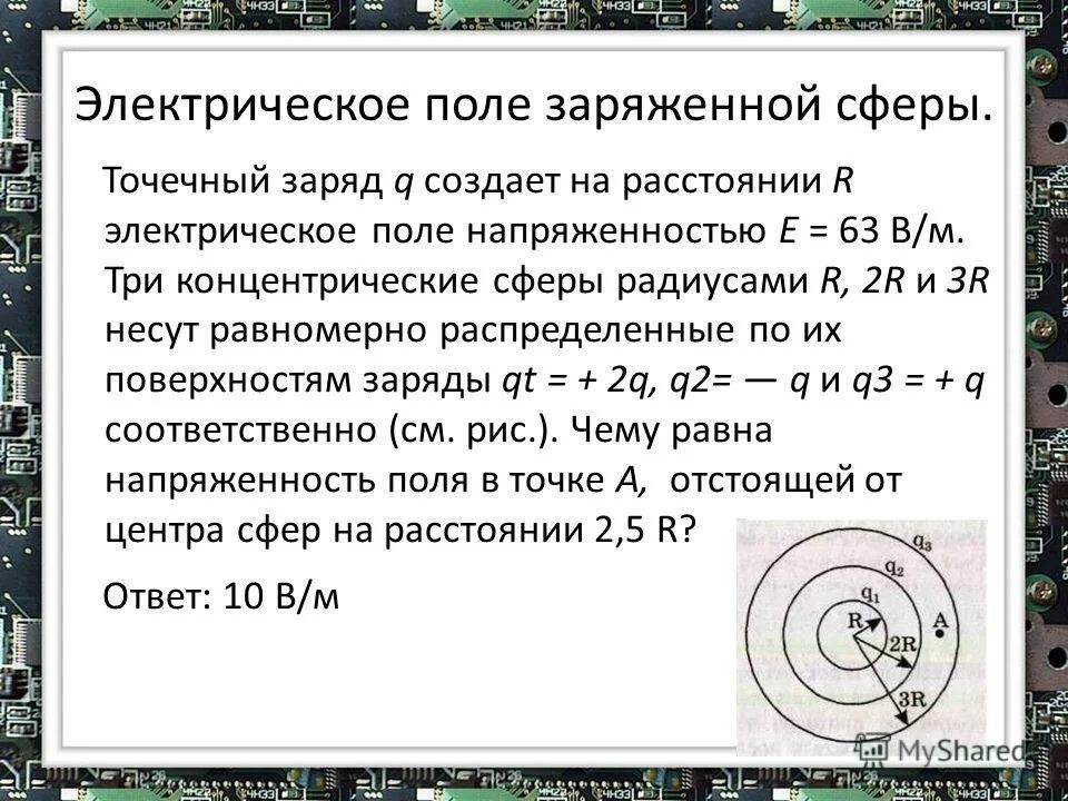 Напряженность вне сферы. Электрическое поле проводящей сферы. Заряженные концентрические сферы. Три концентрические сферы радиусами r 2r и 3r. Две концентрические проводящие сферы радиусами.