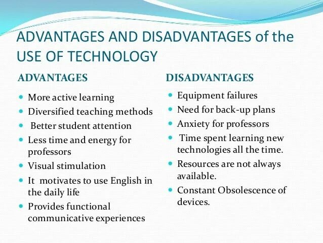 Advantages and disadvantages of technology. Advantages and disadvantages of new technology. advantages and disadvantages of modern technologies. what are the advantages and disadvantages of using technology?. advantages &amp; disadvantages of using technology.