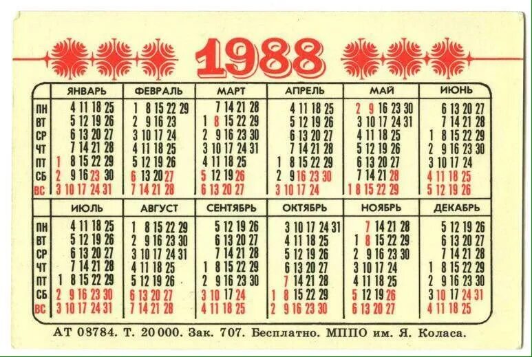 25 октябрь день недели. Календарь 1988г по месяцам. Календарь 1988 года по месяцам. 1988 Год календарь на 1988 год. Производственный календарь 1988.