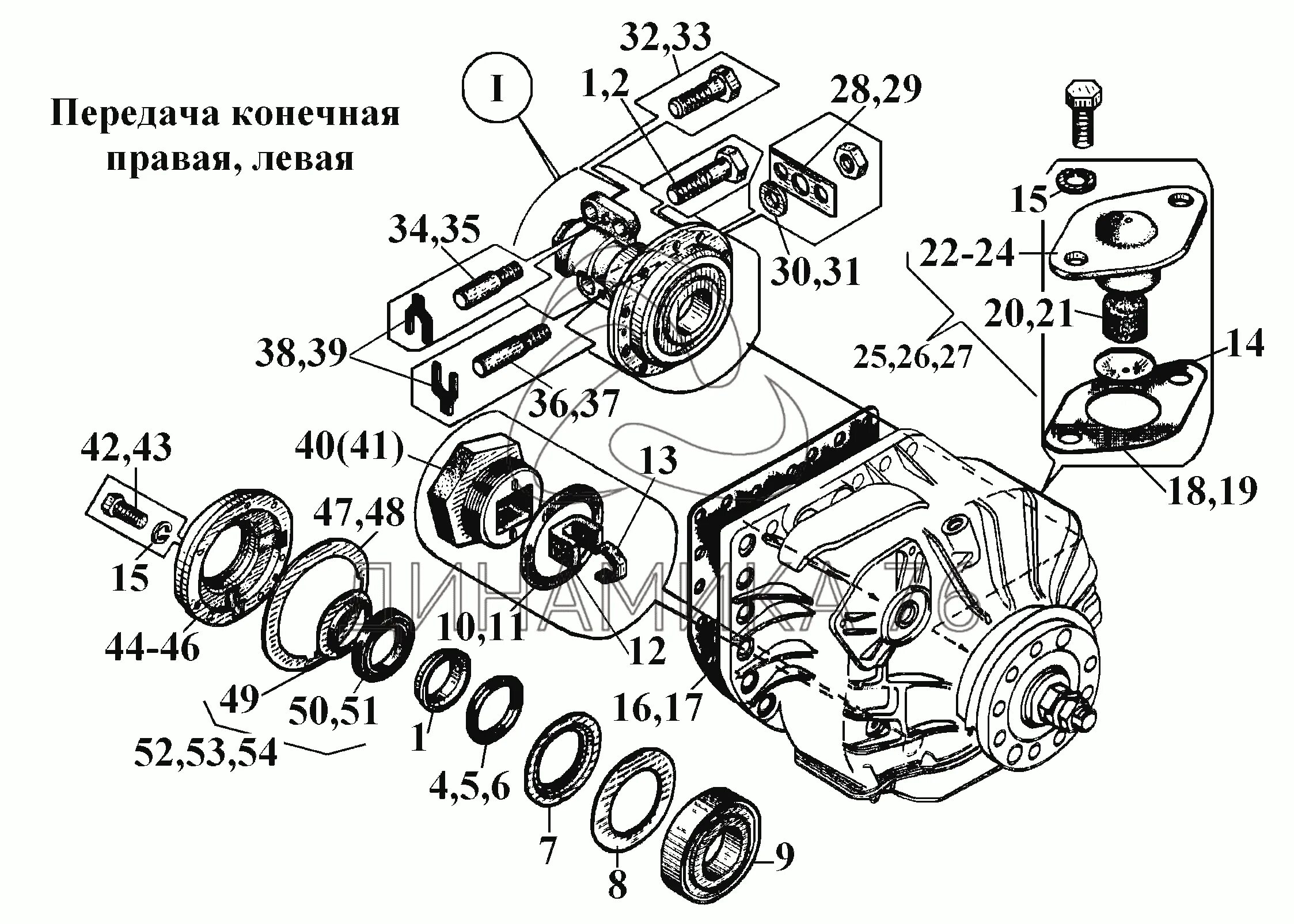 39. Коническая зубчатая передача вид сбоку. Вт передачи. Мост задний. 002.