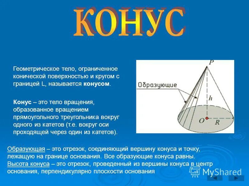 Гмт 7 класс геометрия презентация. Конус образующие конуса. Конус геометрическое тело. Геометрические тела вращения. Конус тело вращения.