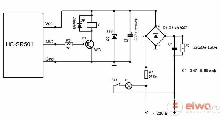 Схема подключения датчика движения pir sensor PIR in parallel Electrical Engineering Stack Exchange