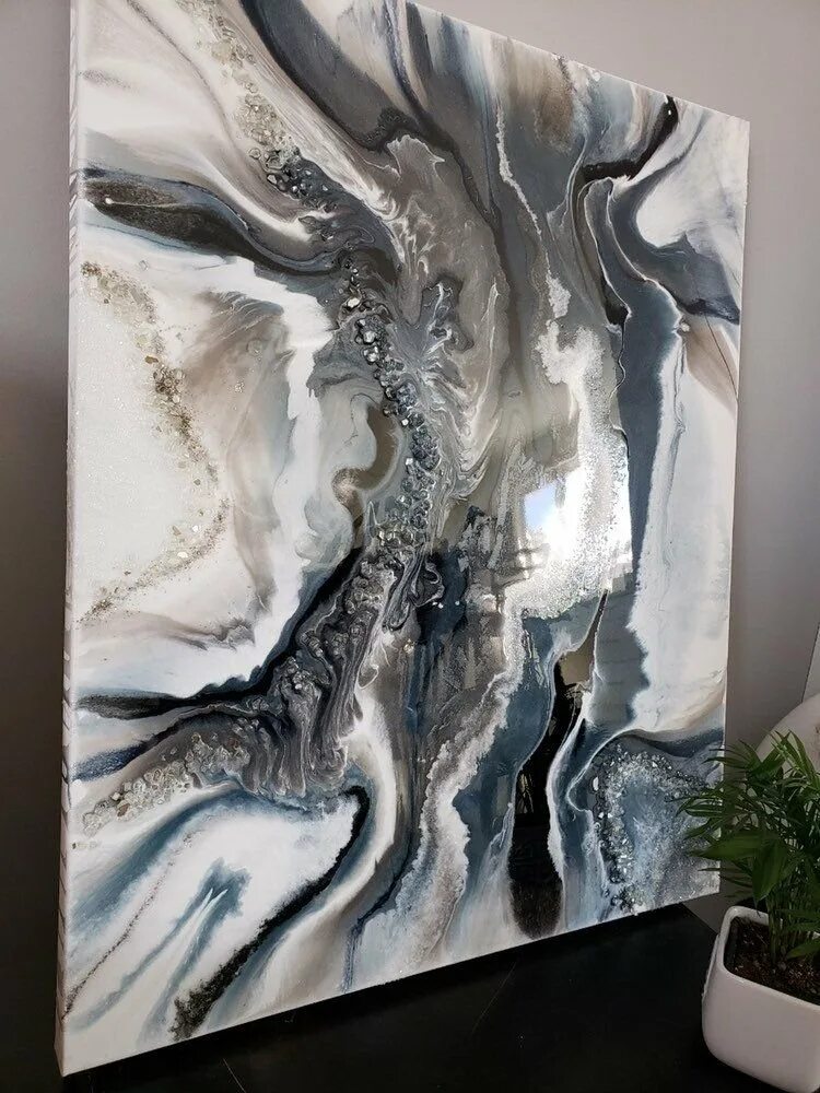 Срез агата из эпоксидной смолы. Жидкий акрил на доске. Набор для рисования в стиле флюид арт. Acrylic prints with a halo effect. Идеи для картин.