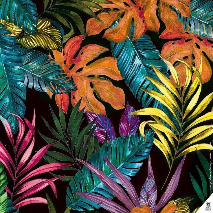 Тропические заросли. Гибискусы плюмерии папоротники. Коста рика джунгли. Тропические принты. Экзотические листья.