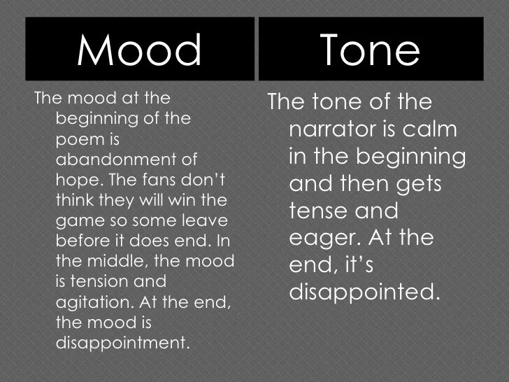 Tone of the story. The Tone of the story can be. Mood. Tone in Literature.