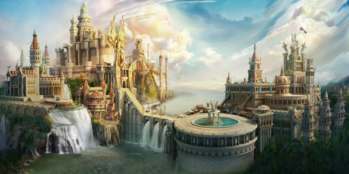 Город пяти миров. Королевство синдрия дворец. heroes of might and magic 7 города. heroes of might and magic 6 города. heroes 5 академия город.