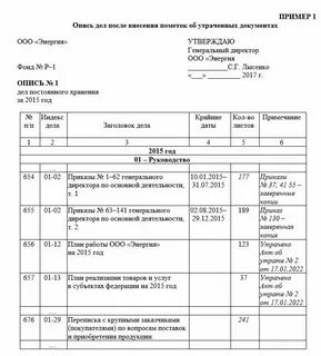 Опись дел переданных в архив