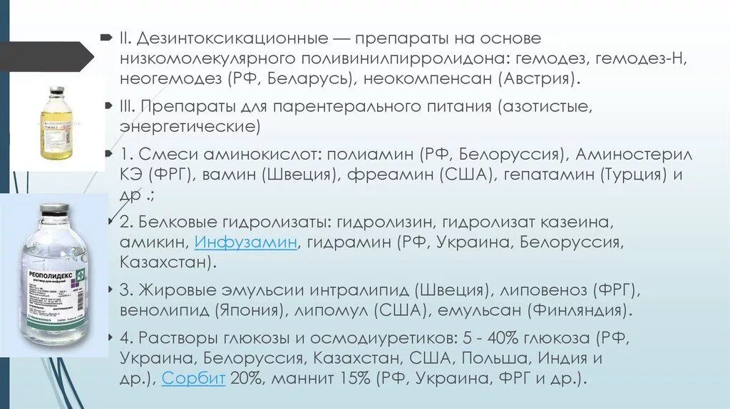 Список внутривенных препаратов
